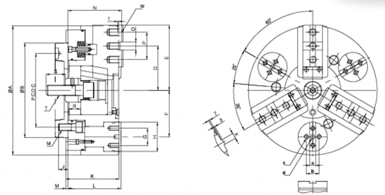 外径用三爪后拉卡盘图纸