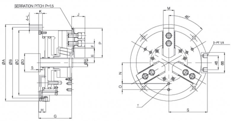 瑞岩加工中心气动卡盘图纸